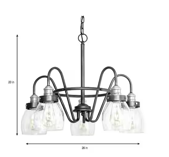 Progress Lighting 1002 788 483 | Crofton Collection 5-light Rustic Pewter Chandelier with Brushed Nickel Accents and Clear Seeded Glass