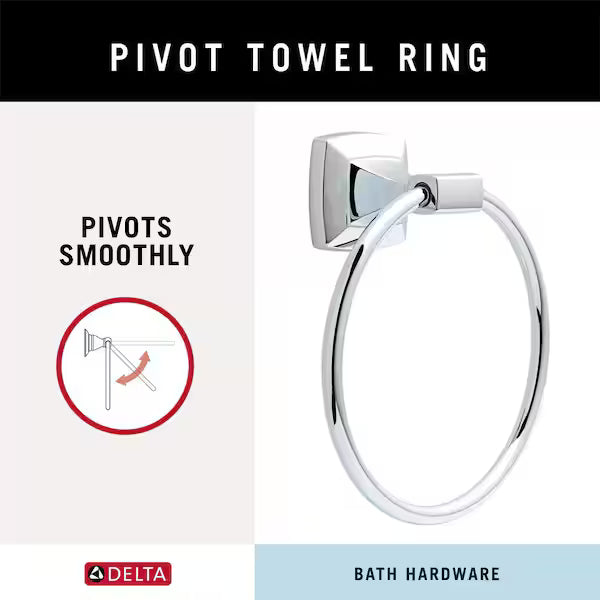 Delta PWD64-PC | Portwood 4-Piece Bath Hardware Set with 24 in. Towel Bar, Toilet Paper Holder, Towel Ring, Towel Hook in Polished Chrome
