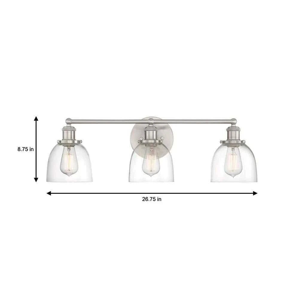 Home Decorators Collection 1004 693 671 | Evelyn 26.75 in. 3-Light Brushed Nickel Vanity Light with Clear Glass Shades