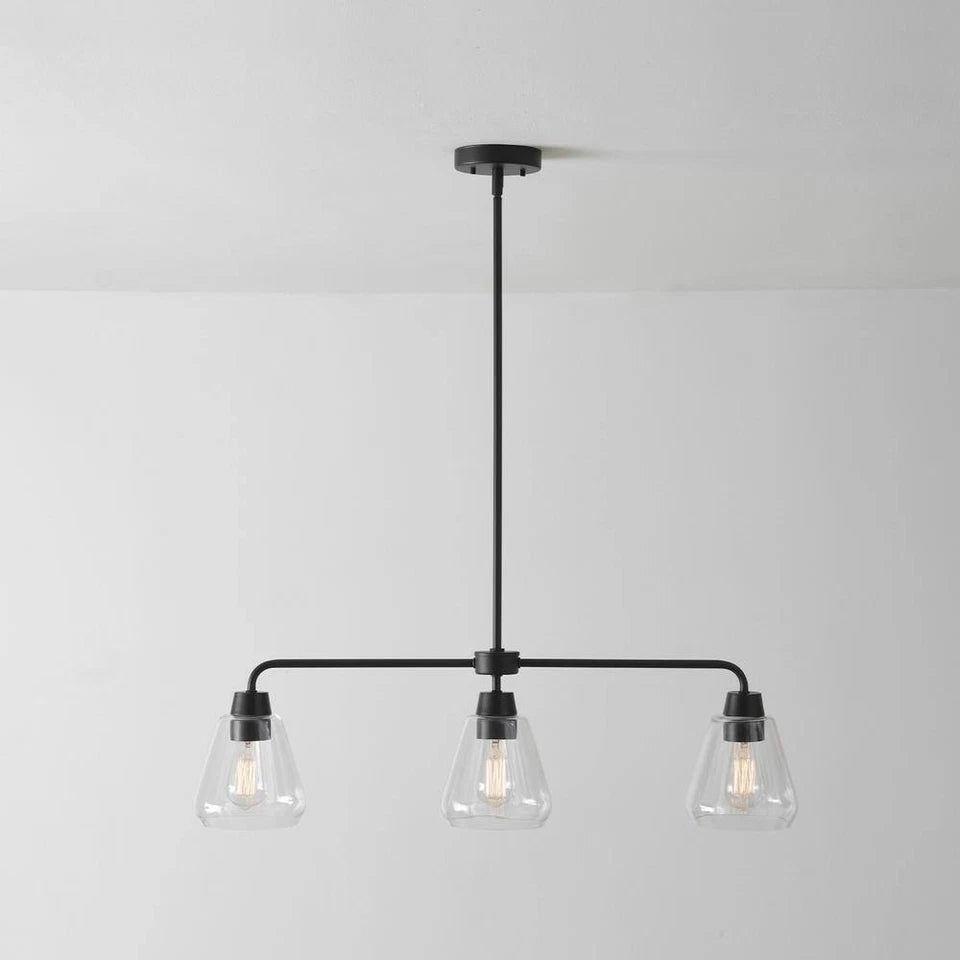 Hampton Bay 6700 0062 | Granby 3-Light Matte Black Linear Chandelier with Glass Shades
