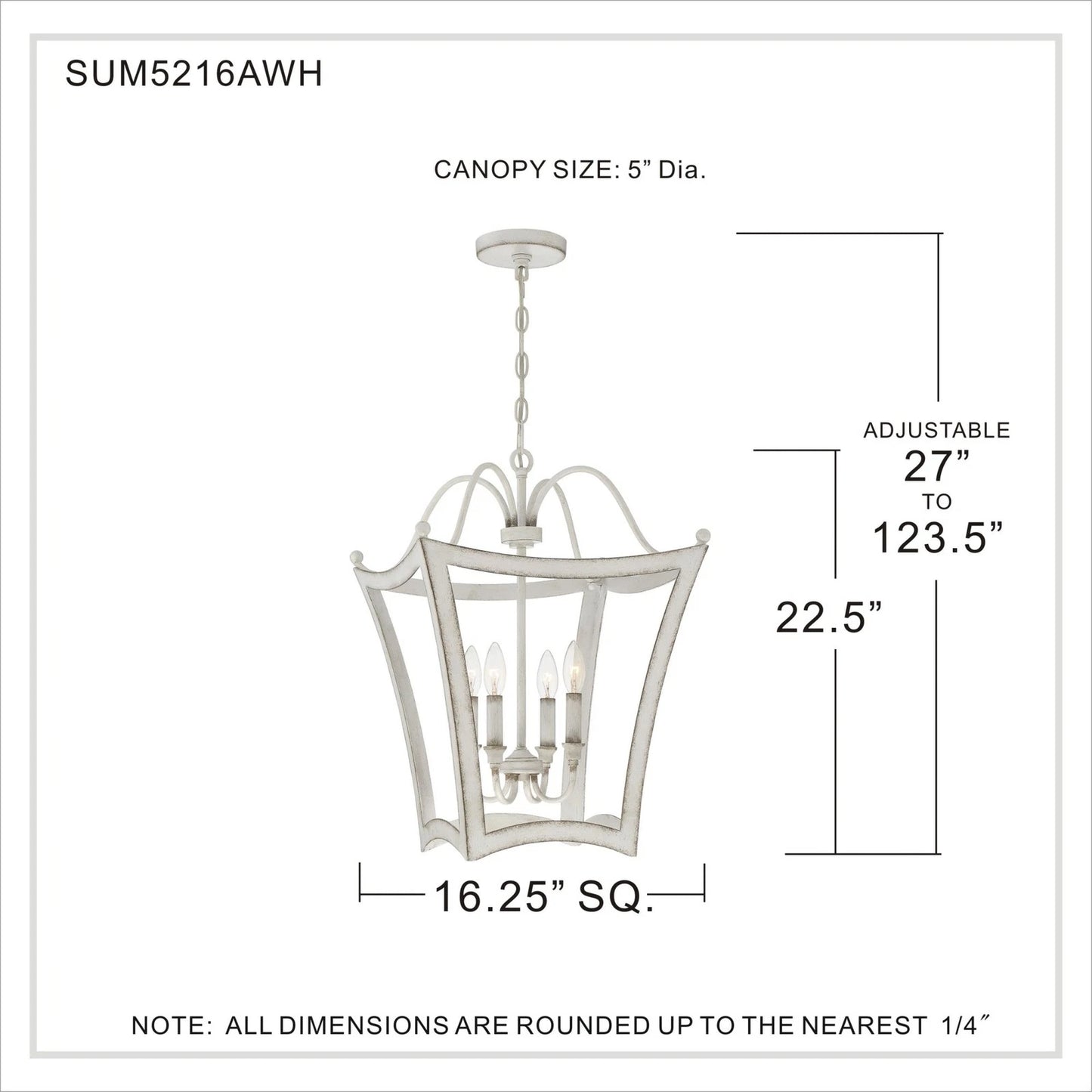 Quoizel SUM5216WH | Summerford 4 Light 16"W Taper Candle Pendant - Antique White
