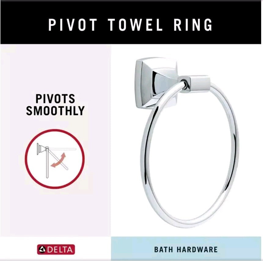Delta PWD46-PC | Portwood Wall Mount Round Closed Towel Ring Bath Hardware Accessory in Polished Chrome