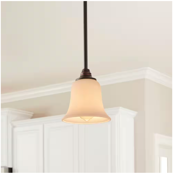 Hampton Bay 1001 409 264 | 1-Light Oil Rubbed Bronze Mini Pendant with Frosted White Glass Shade