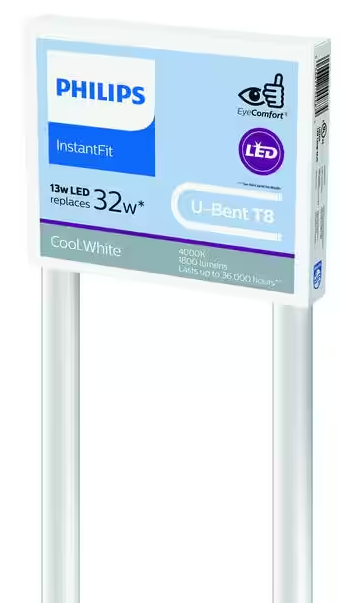 Philips U-BENT T8 Cool white | 32-Watt Equivalent U-Bend Linear T8 Type A InstantFit LED Tube Light Bulb (4000K)