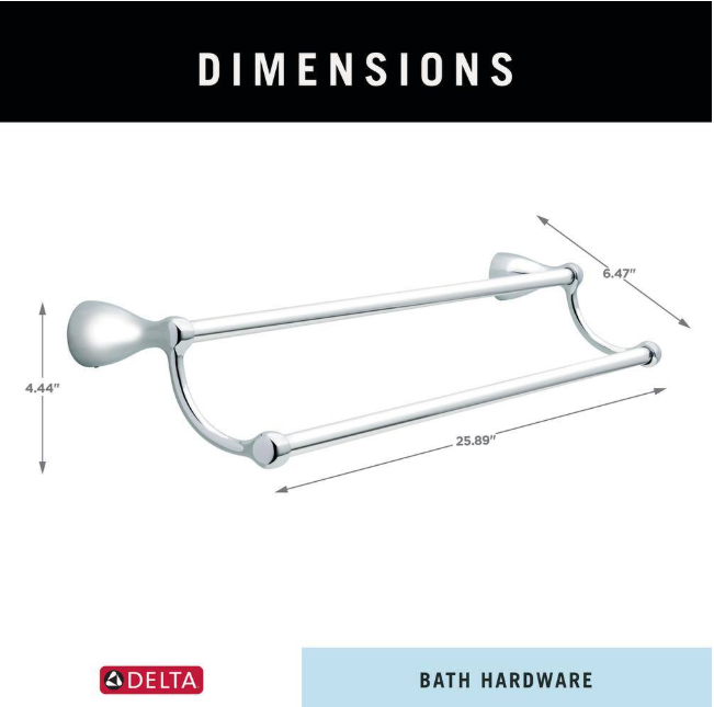 Delta FND25-PC | Foundations 24 in. Double Wall Mount Towel Bar Bath Hardware Accessory in Polished Chrome