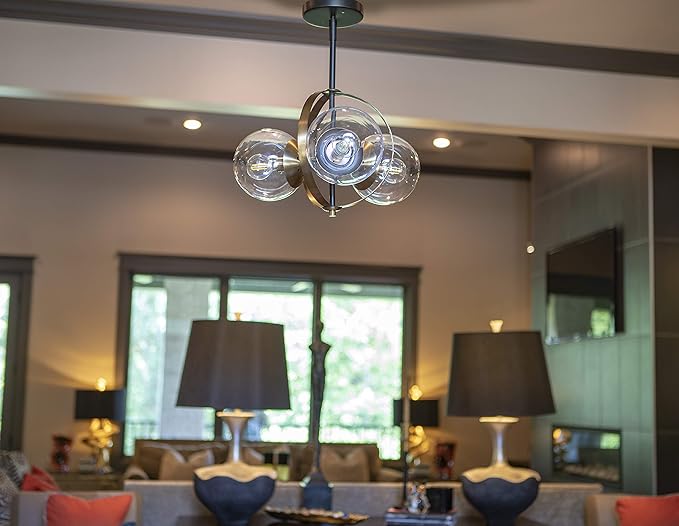 Decor Therapy CH1862 | 3-Light 17-in Black Metal and Antique Brass Semi-flush Mount Light