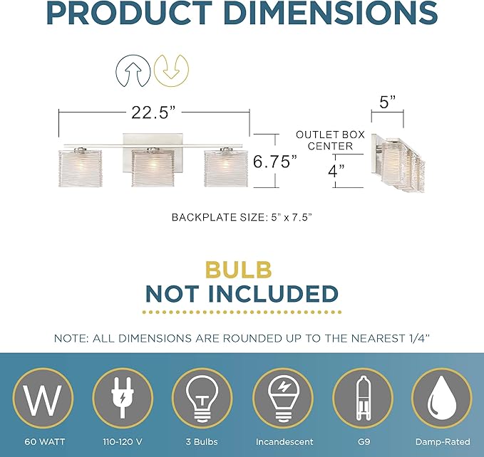 Quoizel WCP8603BN | Westcap 22.5-in 3 -Light Brushed Nickel Transitional Vanity light