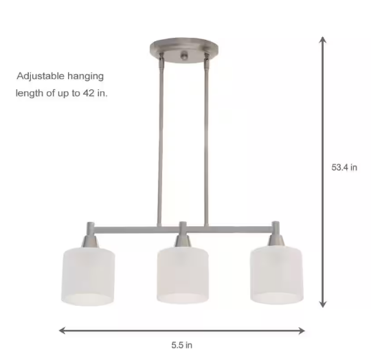 Hampton Bay 1000 014 949 | Oron 3-Light Brushed Steel Island Light with White Glass Shade
