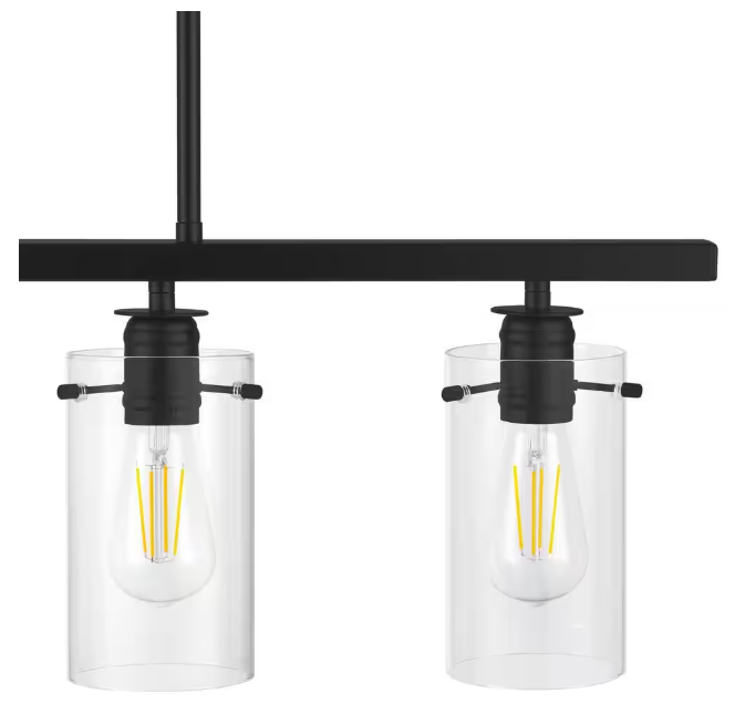 Hampton Bay 1006 322 810 | Regan 4-Light Matte Black Island Chandelier with Clear Glass Shades, Industrial Linear Kitchen Pendant Light