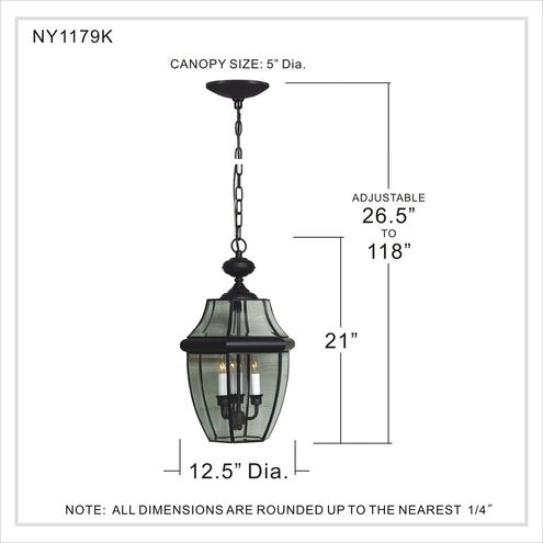 Quoizel NY1179K | Newbury 3 Light 13 inch Mystic Black Outdoor Hanging Lantern