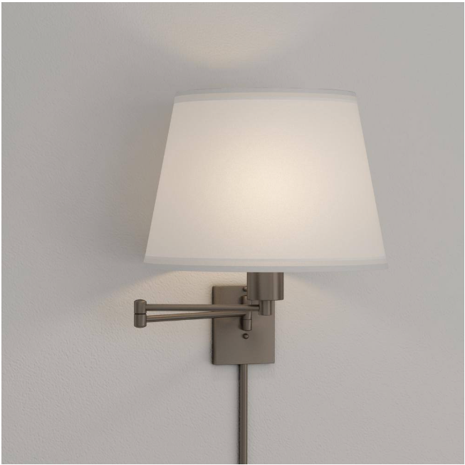 Hampton Bay 1001 653 447 | Hutchinson 5.9 in. 1-Light Brushed Nickel Modern Wall Sconce with White Fabric Shade and Swing Arm