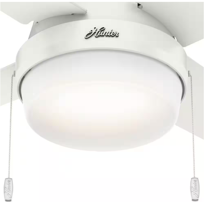 Hunter 50189 | Ristrello 44 in. LED Low Profile Indoor Fresh White Ceiling Fan with Light Kit
