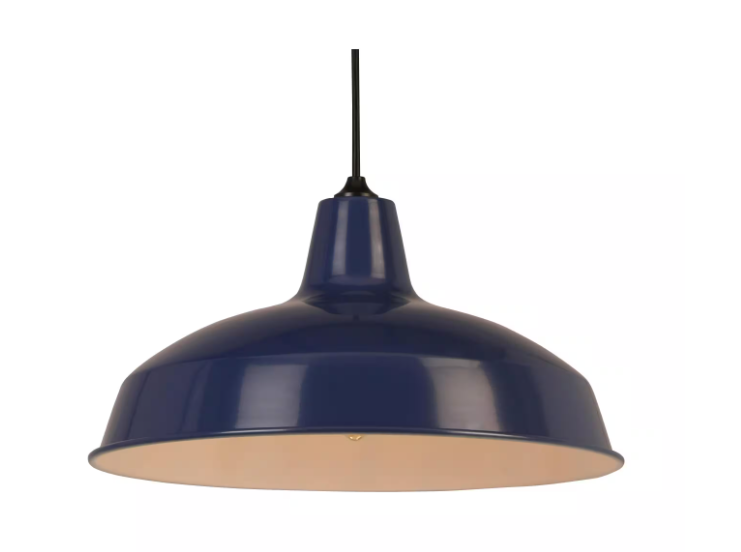 Hampton Bay 1005 662 280 | 1-Light Dark Blue Warehouse Pendant with Metal Shade