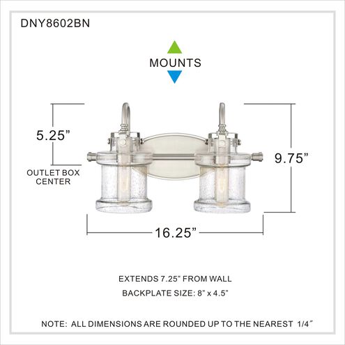 Quoizel DNY8602BN | Danbury 2 Light 16 inch Brushed Nickel Bath Light Wall Light