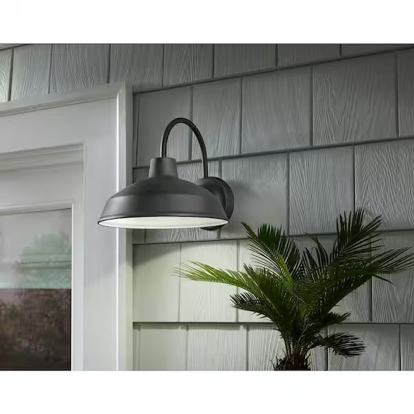 Hampton Bay 1001 804 456 | 10 in. Bronze Integrated LED Barn Light Hardwired Outdoor Wall Light Lantern Sconce