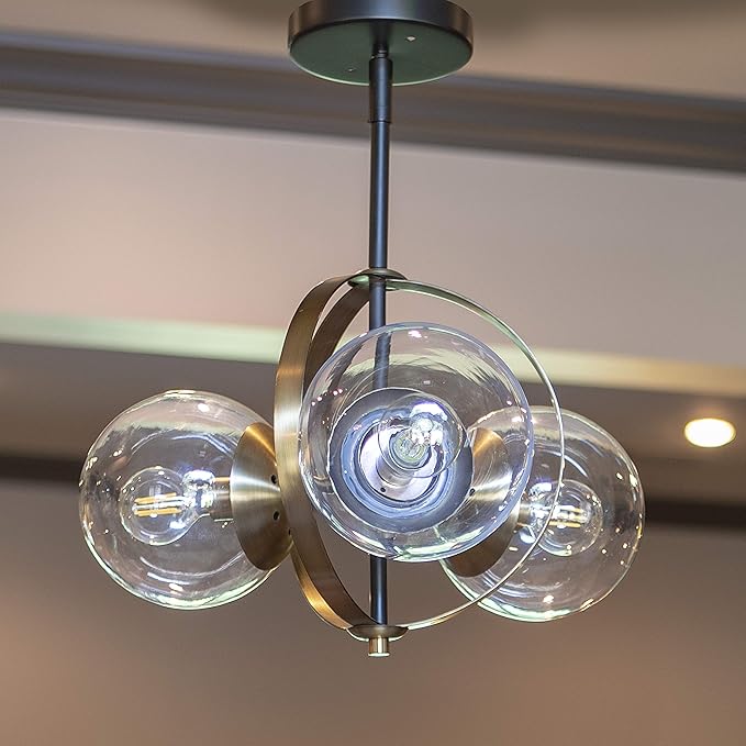 Decor Therapy CH1862 | 3-Light 17-in Black Metal and Antique Brass Semi-flush Mount Light