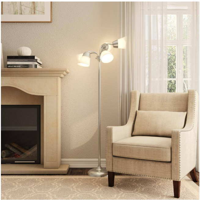 Hampton Bay 524 505 | 66 in. Satin Nickel Floor Lamp with 5 Plastic Bell Shades