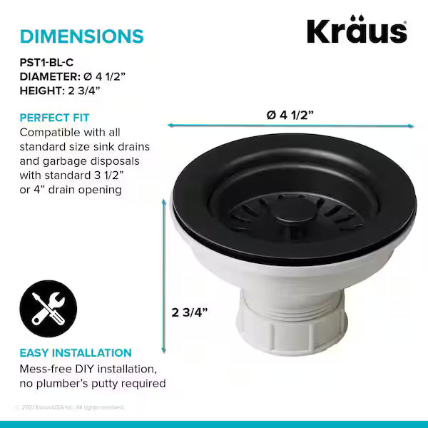Kraus PST1-BL-C | Kitchen Sink Strainer in Black