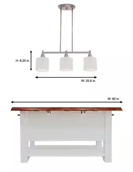 Hampton Bay 1000 014 949 | Oron 3-Light Brushed Steel Island Light with White Glass Shade