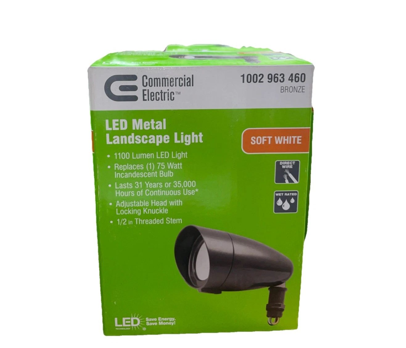 Commercial Electric 1002 963 460 | 14-Watt 1100 Lumens Line Voltage Bronze Integrated LED Landscape Flood Light with Spike Plug-in