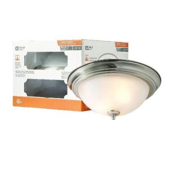 Commercial Electric 701704 | 13 in. 2-Light Brushed Nickel Flush Mount with Frosted Glass Shade (2-Pack)