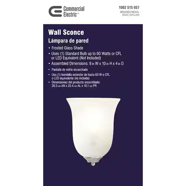 Commercial Electric 1002 515 057 | 1-Light Brushed Nickel Wall Sconce