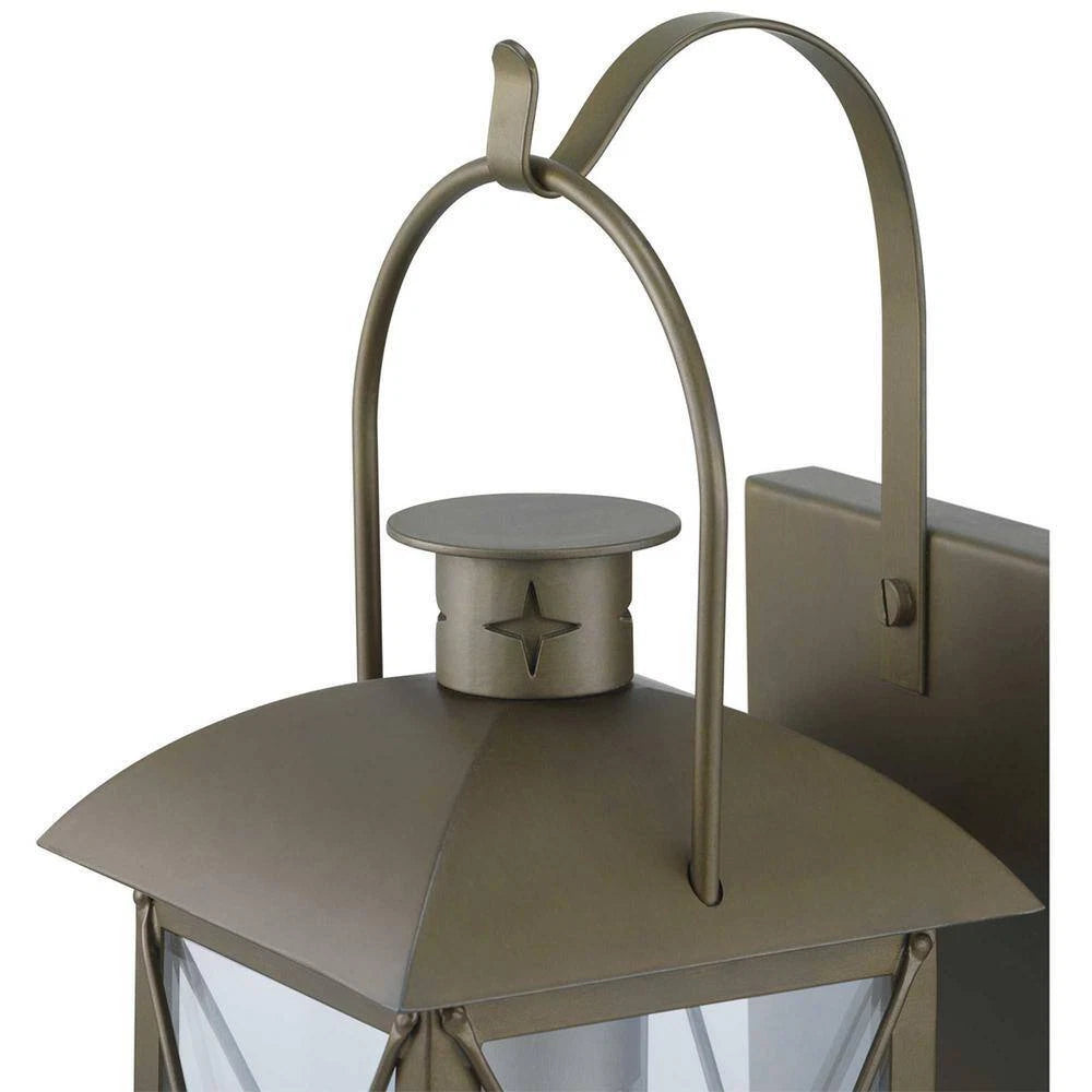 Progress Lighting P560145-173 | Woodcliff 1-Light 15 in. Weathered Brass Outdoor Wall Lantern with Clear Glass