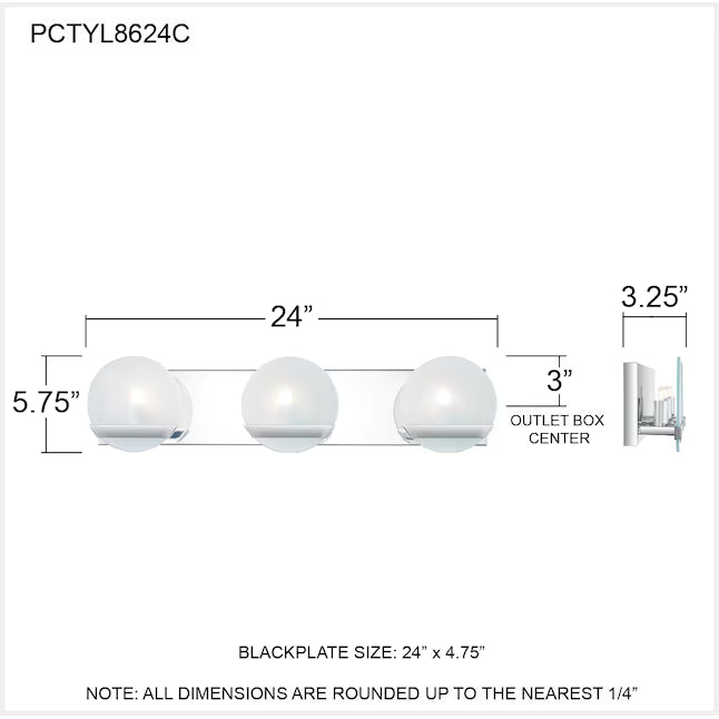 Quoizel PCTYL8624C | Tyleigh 3 Light 24 inch Polished Chrome Bath Light Wall Light