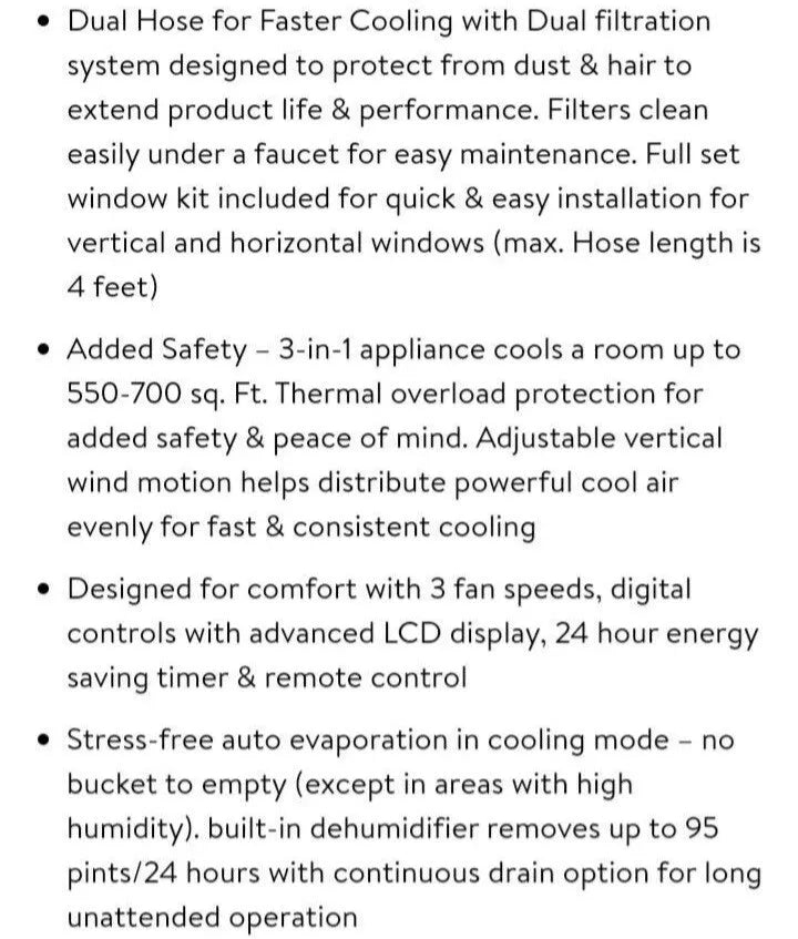 Honeywell Dual Hose Portable Air Conditioner Black Model #MN14CCDBB | Open Box, Not used