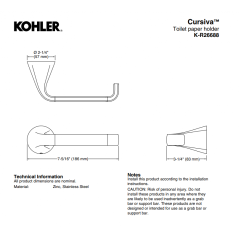 Kohler 1005-270-932 | Cursiva Toilet Paper Holder, Brushed Nickel
