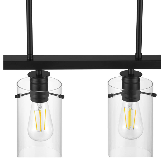 Hampton Bay 1006 322 810 | Regan 4-Light Matte Black Island Chandelier with Clear Glass Shades, Industrial Linear Kitchen Pendant Light