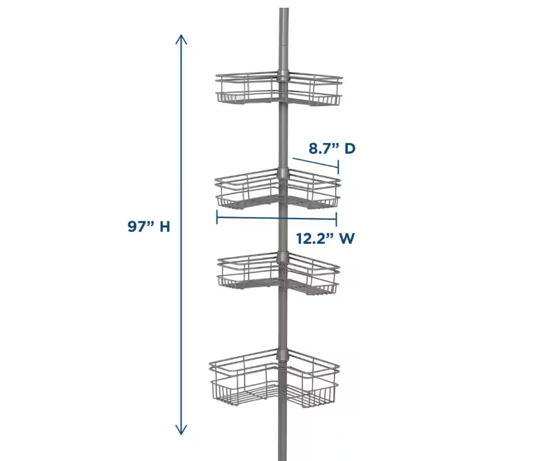 Glacier Bay 503 254 | Tension Pole Corner Shower Caddy in Satin Nickel
