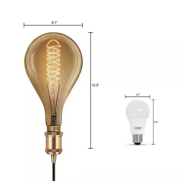 Feit Electric 304247838 | 4-Light Brass Hardwire Pendant Fixture W/ PS52 Dimmable Oversized Amber Glass E26 Vintage Edison Incandescent Light Bulb