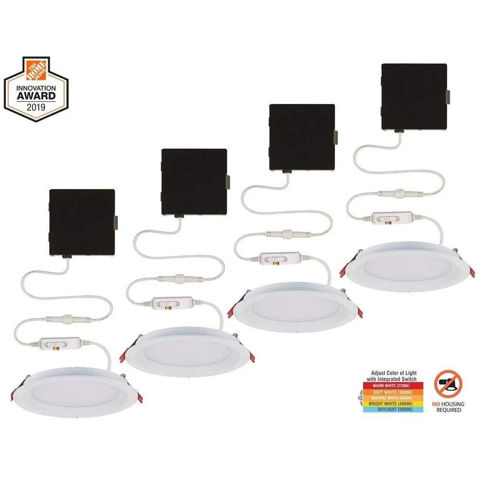 Commercial Electric 1004 655 265 | (4-Pack) Ultra Slim 4 in. Color Selectable New Construction and Remodel Canless Recessed Integrated LED Kit