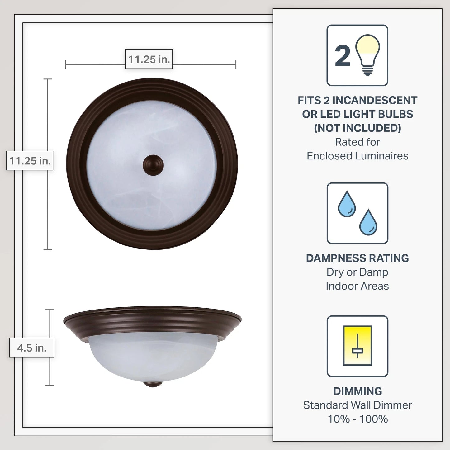 Volume Lighting Marti 3-Light Indoor Antique Bronze Flush Mount Ceiling Fixture with Alabaster Melon Glass Bowl