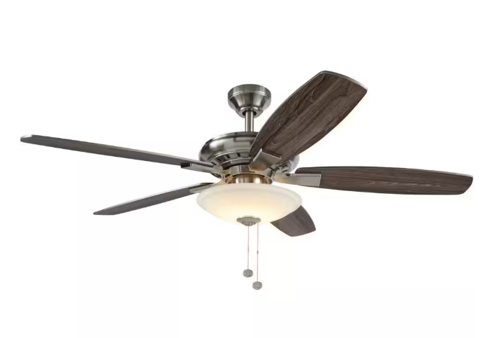 Hampton Bay 1002 586 542 | Menage 52 in. Integrated LED Indoor Low Profile Brushed Nickel Ceiling Fan with Light Kit