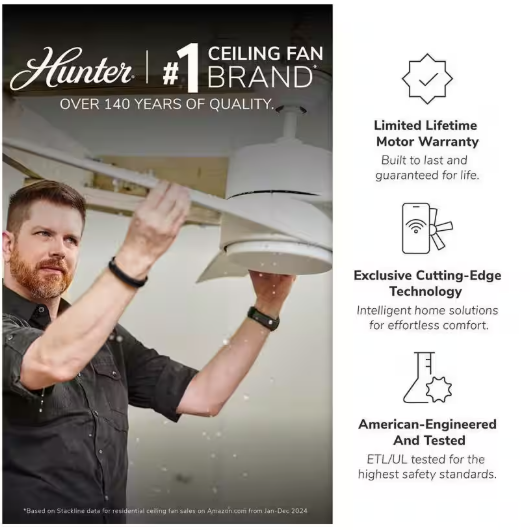 Hunter 50189 | Ristrello 44 in. LED Low Profile Indoor Fresh White Ceiling Fan with Light Kit