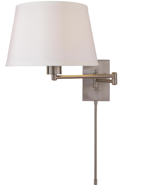 Hampton Bay 1001 653 447 | Hutchinson 5.9 in. 1-Light Brushed Nickel Modern Wall Sconce with White Fabric Shade and Swing Arm