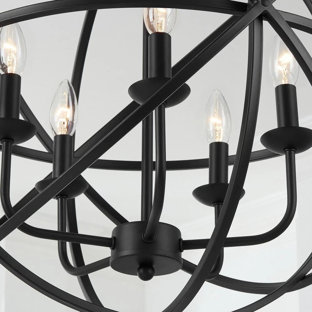 Home Decorators Collection 1004 161 095 | Sarolta Sands 5-Light Black Chandelier Light Fixture with Caged Globe Metal Shade