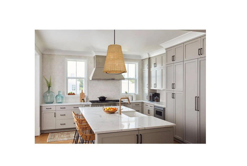 DSI Lighting 1006 016 996 | Cambria 2 -Light Dark Brown Pendant with Rattan Shade