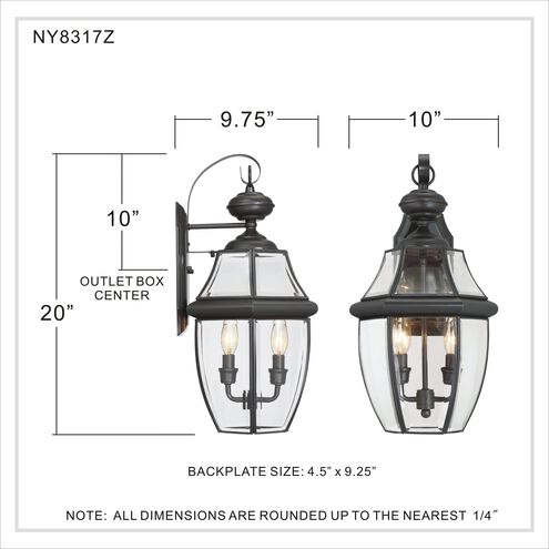 Quoizel NY8317Z | Newbury 2 Light 20 inch Medici Bronze Outdoor Wall Lantern