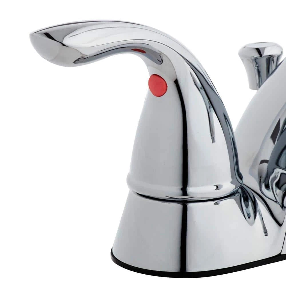 Glacier Bay 505 838 | Builders 4 in. Centerset Double Handle Low-Arc Bathroom Faucet in Chrome