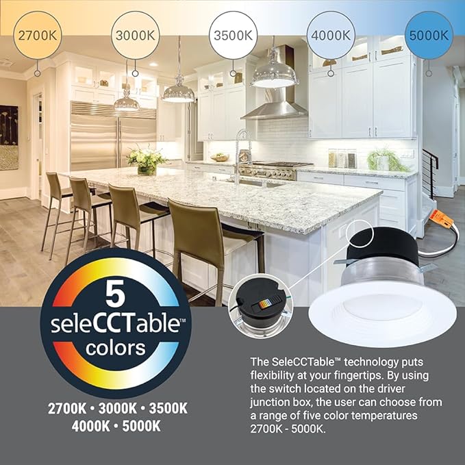 Halo LT4069FS351EWHR | LT 4 Inch Recessed Light Trim, 5 Color Temperatures, Dimmable Baffle Can Light -LT4069FS1EWHR