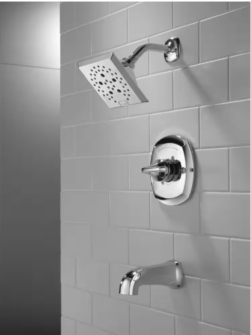 Delta 1004945062 | Portwood Single-Handle 5-Spray Tub and Shower Faucet with H2Okinetic in Chrome (Valve Included)