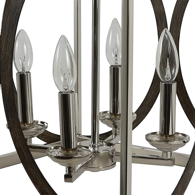 Decor Therapy CH1972 | Leith 4-Light Polished Nickel and Wood Modern/Contemporary Square Hanging Pendant Light