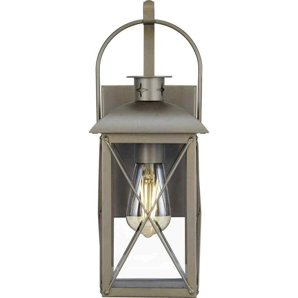 Progress Lighting P560145-173 | Woodcliff 1-Light 15 in. Weathered Brass Outdoor Wall Lantern with Clear Glass