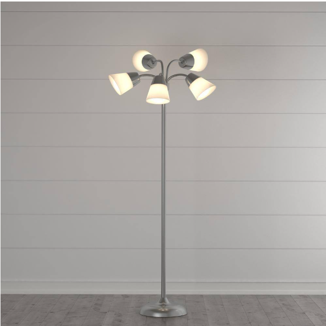 Hampton Bay 524 505 | 66 in. Satin Nickel Floor Lamp with 5 Plastic Bell Shades