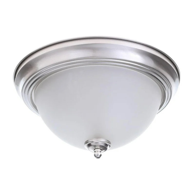 Commercial Electric 701704 | 13 in. 2-Light Brushed Nickel Flush Mount with Frosted Glass Shade (2-Pack)