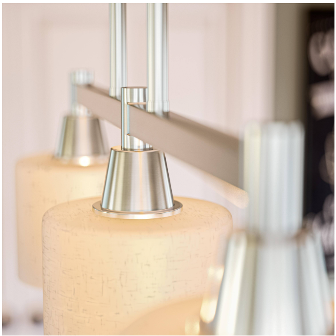 Hampton Bay 1000 014 949 | Oron 3-Light Brushed Steel Island Light with White Glass Shade