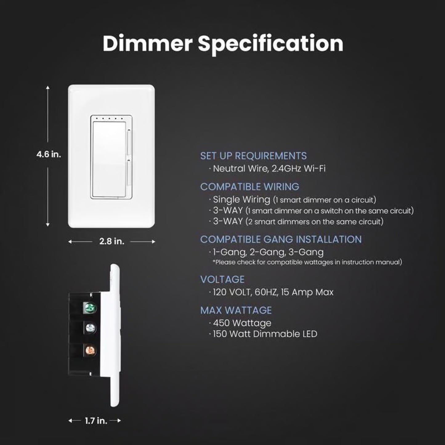 Feit Smart Home White 150 W Toggle Smart-Enabled Dimmer Switch 1 pk